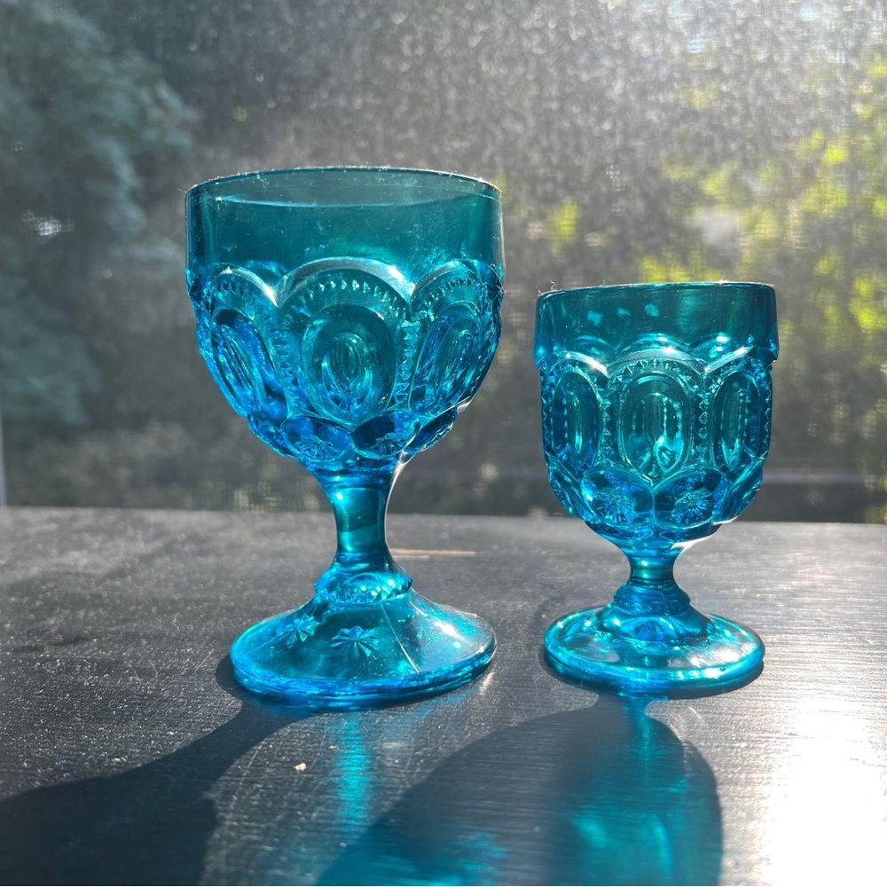L.E. Smith Moon & Stars Blue Goblets